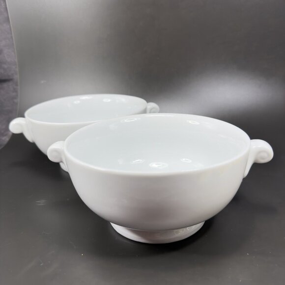 Over And Back Stoneware Ceramic Bowl Dish Set 2 Bowls With Handles White Dishes - Picture 11 of 13